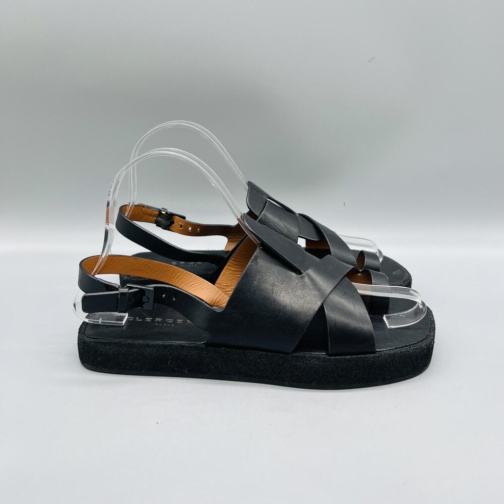 Clergerie Sandals Womens 6 Black Leather Crisscross Strappy Slingback Shoes